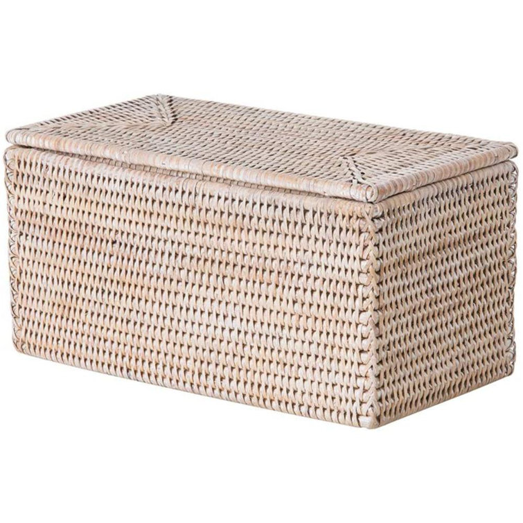 ColorLife Rectangular Rattan Box, WhiteWash Toilet Roll Storage Basket
